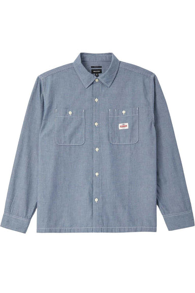 Brixton Trademark Shirt in Blue Chambray Micro Stripe — Flatlay view