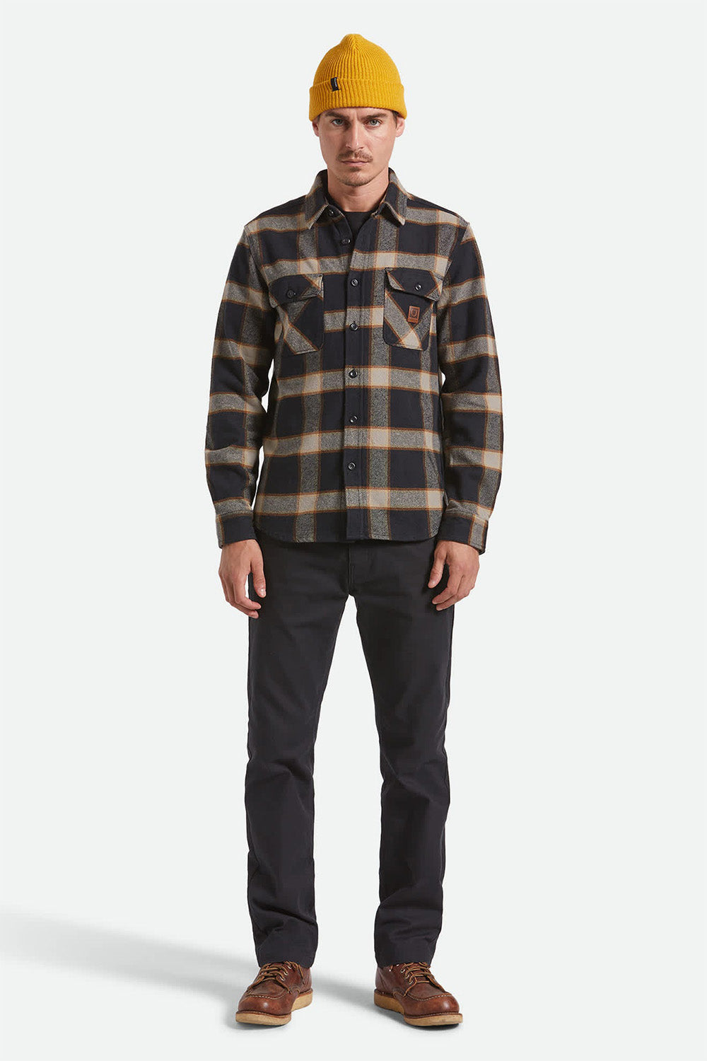 brixton bowery heavyweight ls flannel black cream