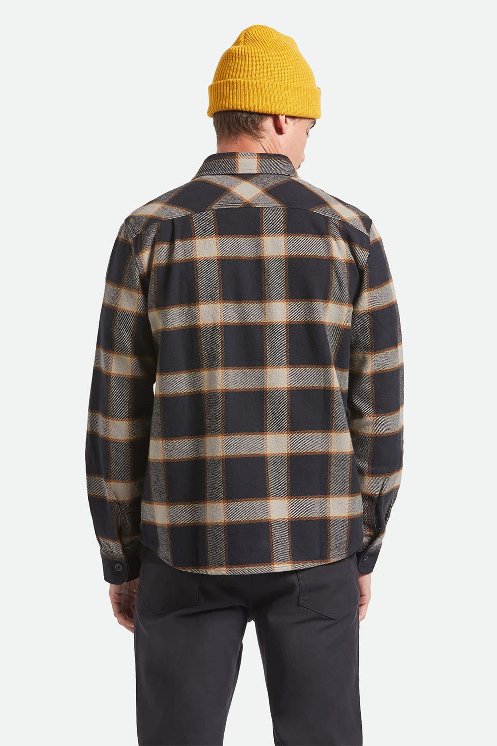 brixton bowery heavyweight ls flannel black cream back