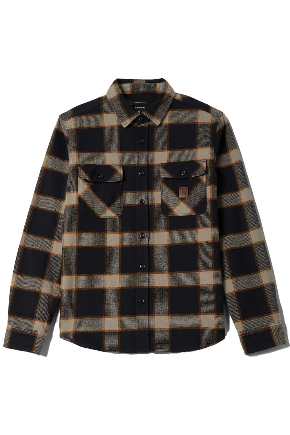 brixton bowery heavyweight ls flannel black cream flatlay