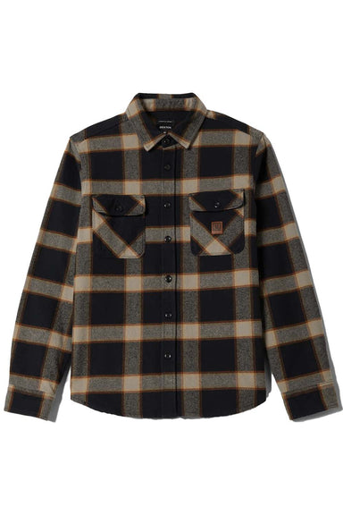 brixton bowery heavyweight ls flannel black cream flatlay