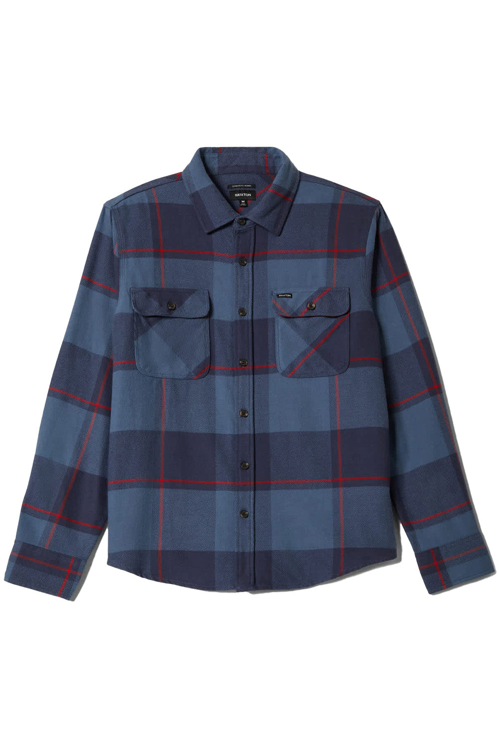 brixton bowery ls flannel bering sea mood indigo adrenal flatlay