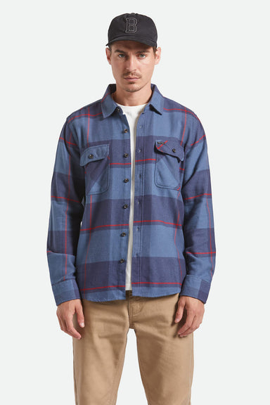 brixton bowery ls flannel bering sea mood indigo adrenal front