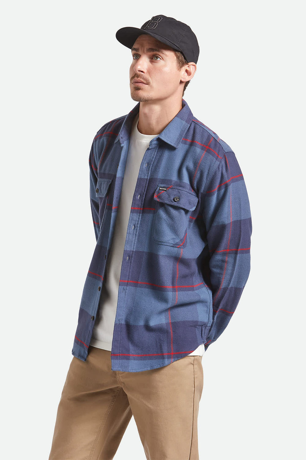 brixton bowery ls flannel bering sea mood indigo adrenal side