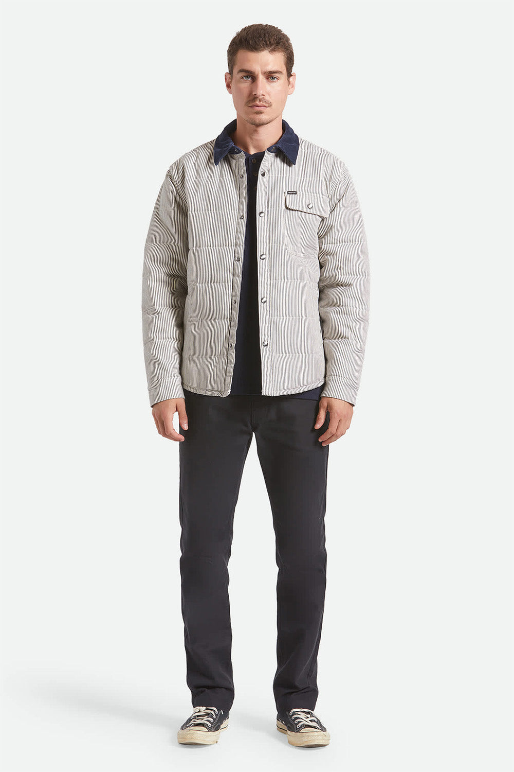 brixton cass jacket whitecap mood indigo hickory stripe