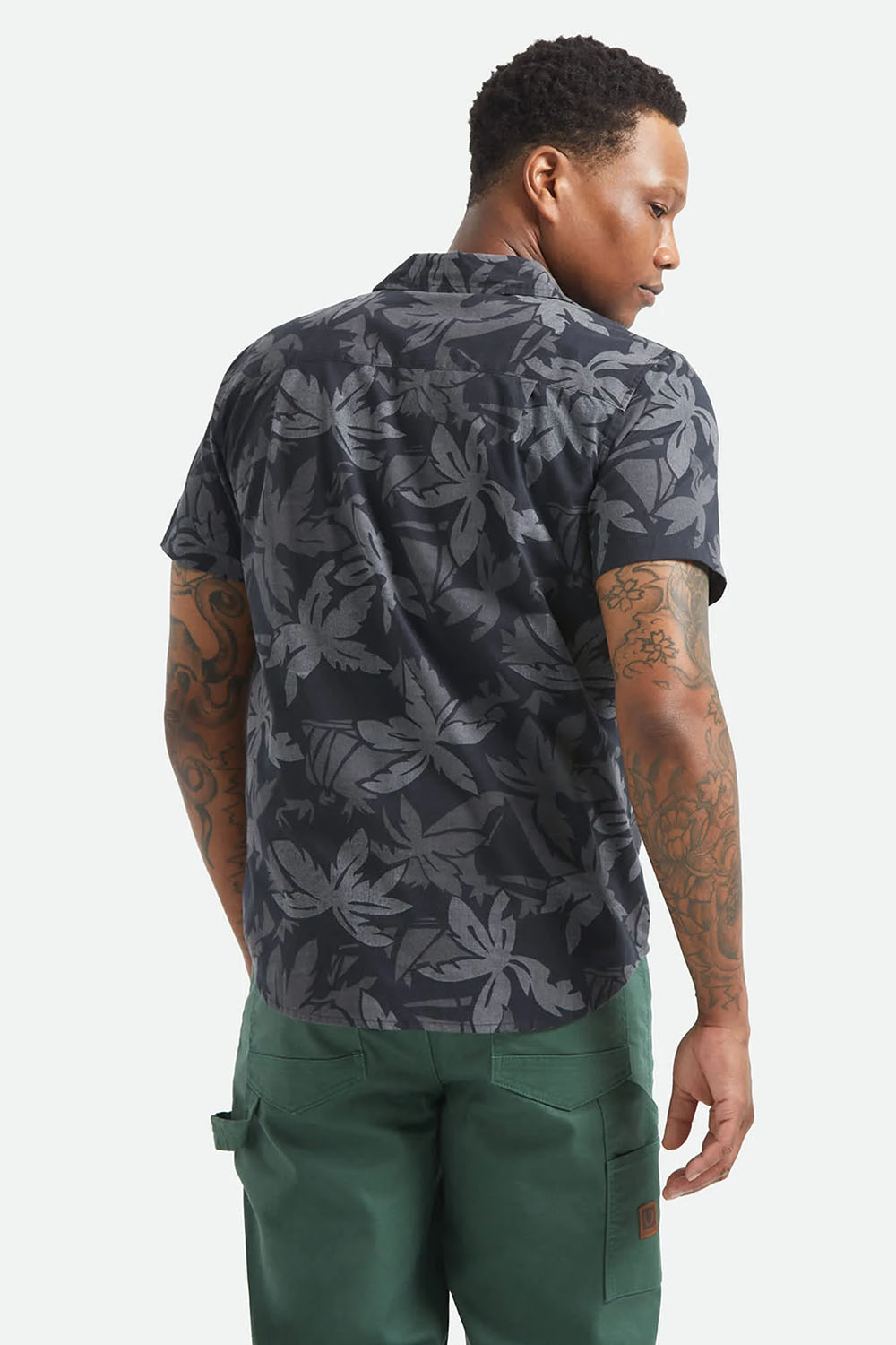 brixton charter print ss black trooper grey palm floral back