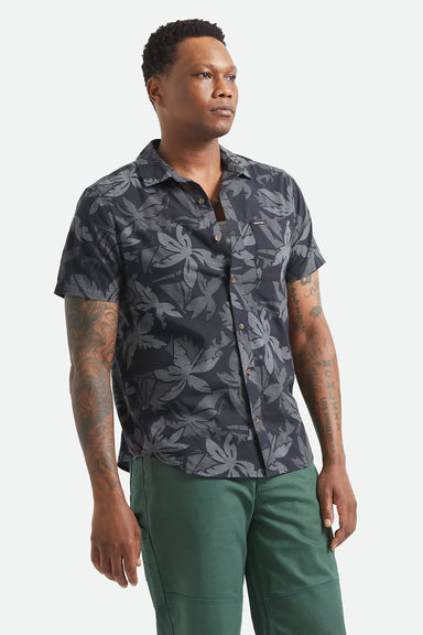 brixton charter print ss black trooper grey palm floral front