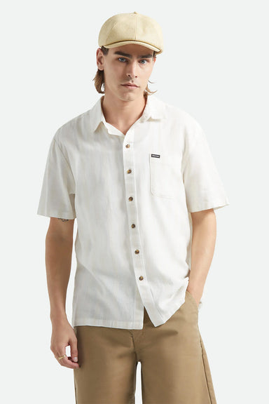 brixton cru striped dobby ss off white front