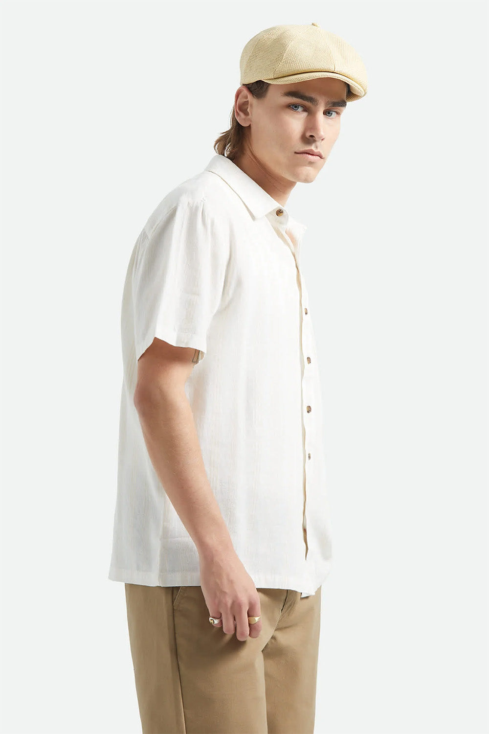 brixton cru striped dobby ss off white profile