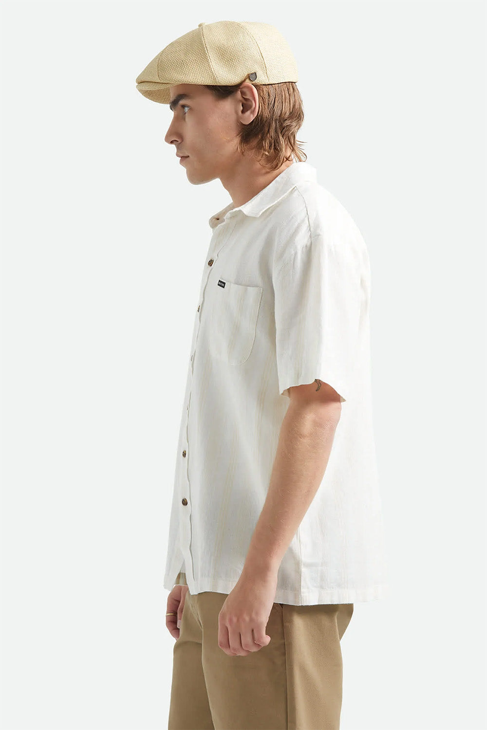 brixton cru striped dobby ss off white side