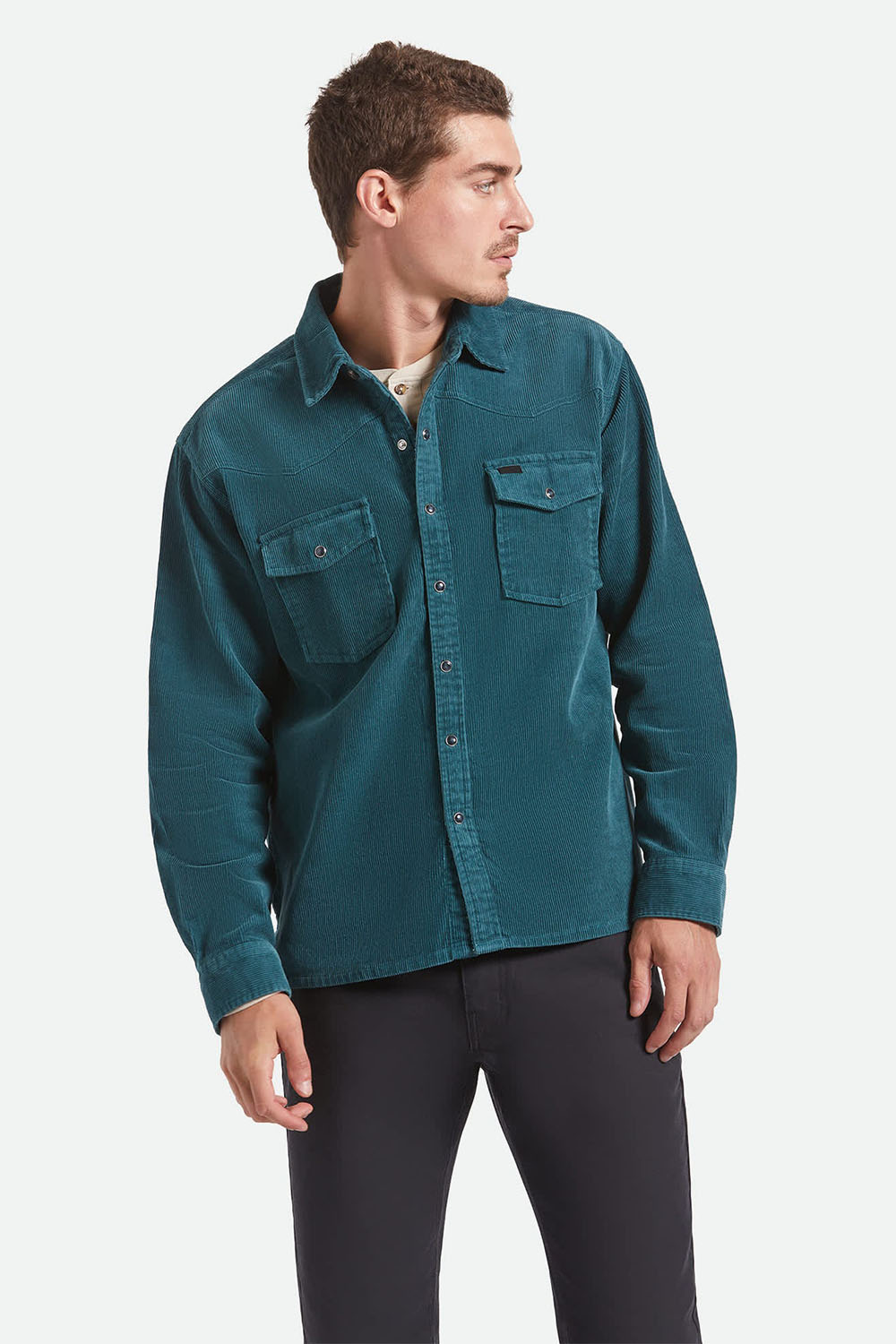 brixton new west overshirt night sage cord front