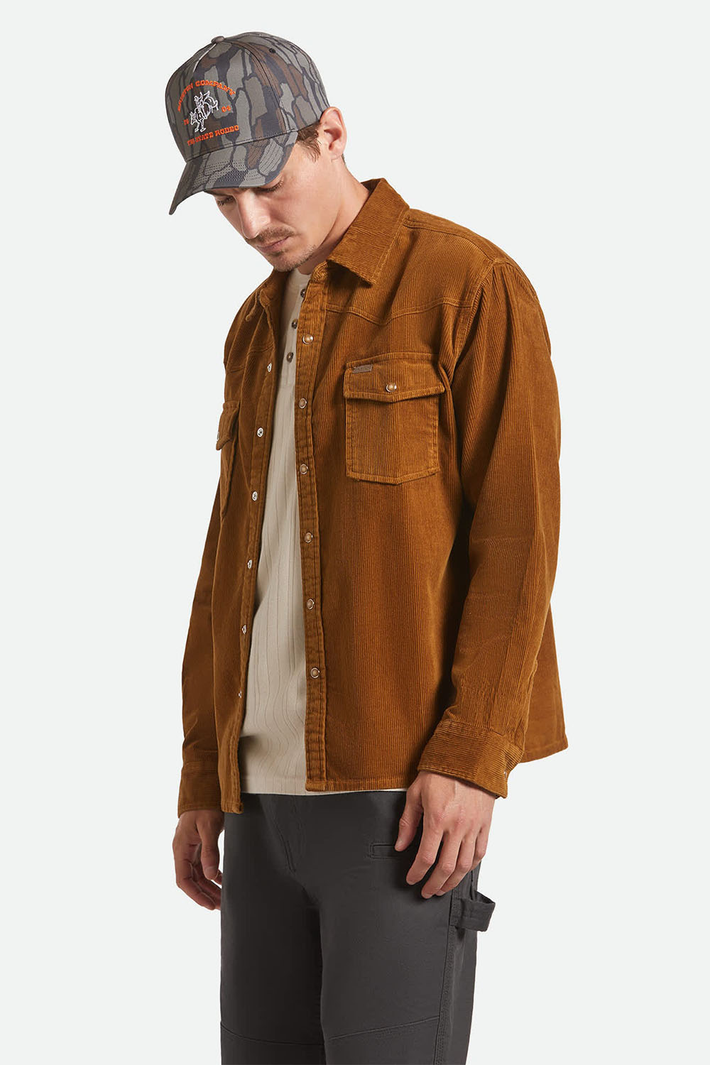 brixton new west overshirt washed copper cord front
