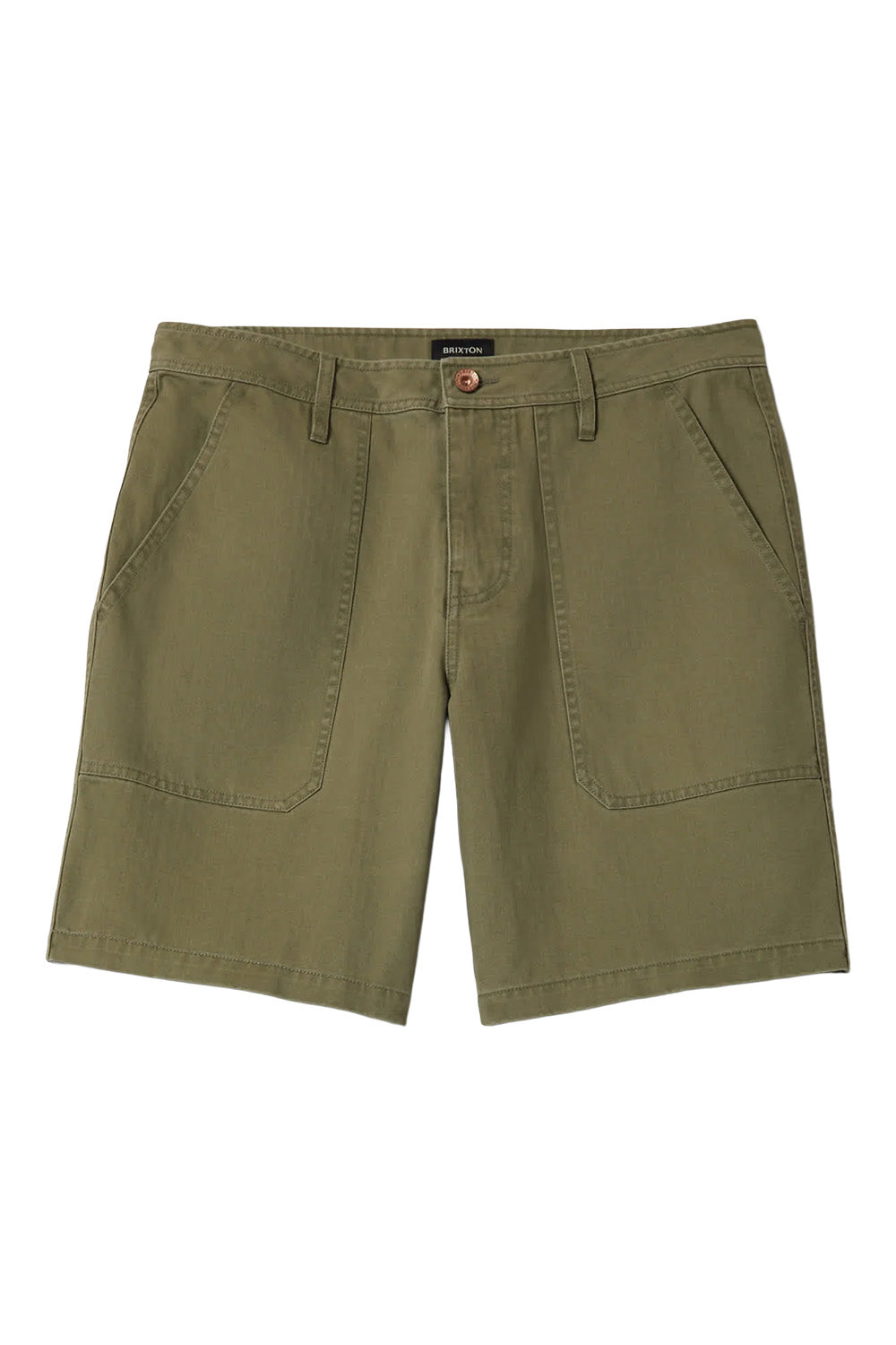 brixton surplus herringbone short washed olive green flatlay