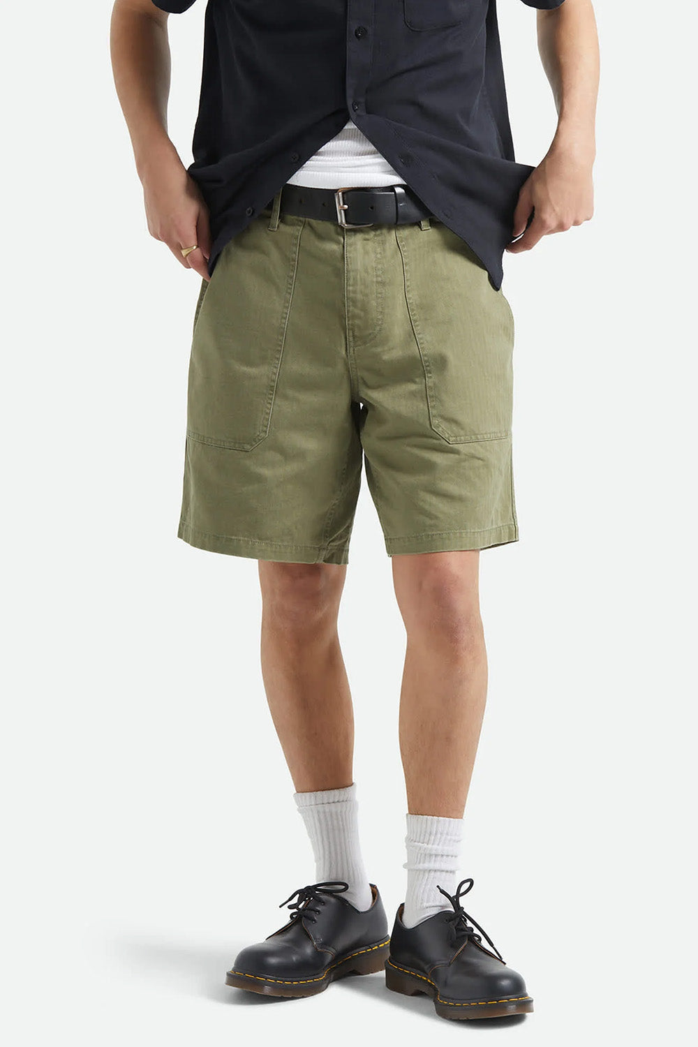 brixton surplus herringbone short washed olive green front