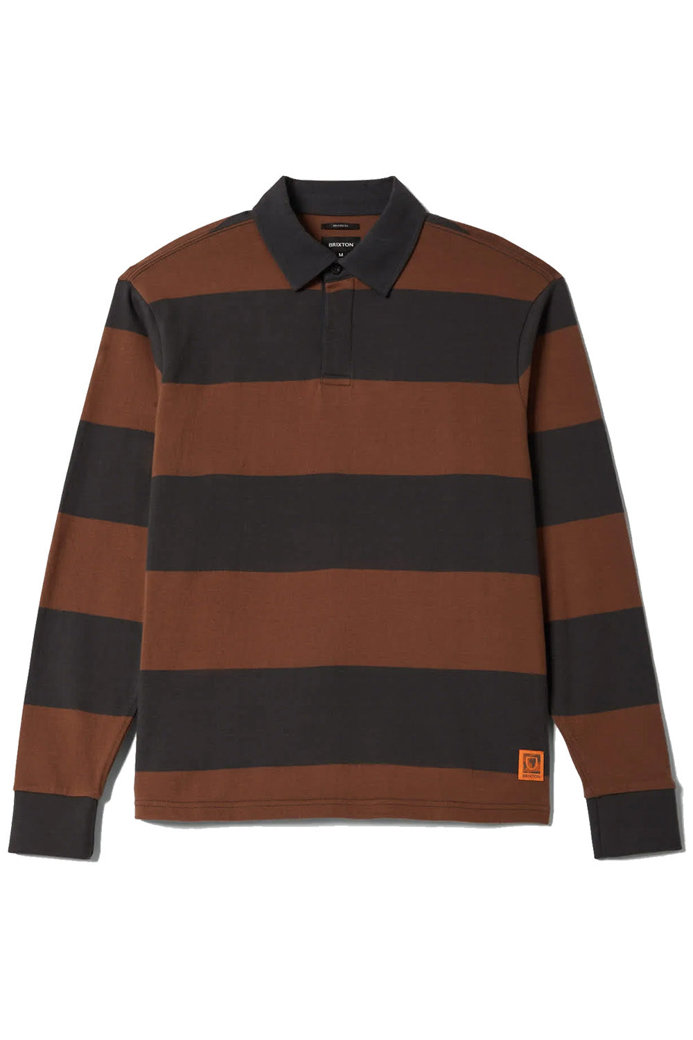 brixton union hw rugby polo washed black pinecone flatlay