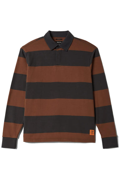 brixton union hw rugby polo washed black pinecone flatlay