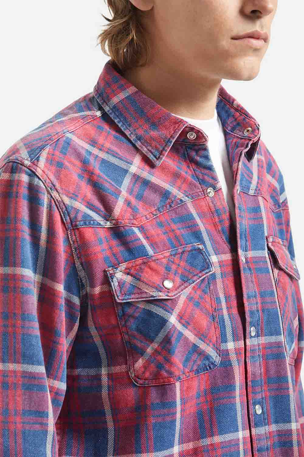 brixton waylon lw overshirt denim plaid detail