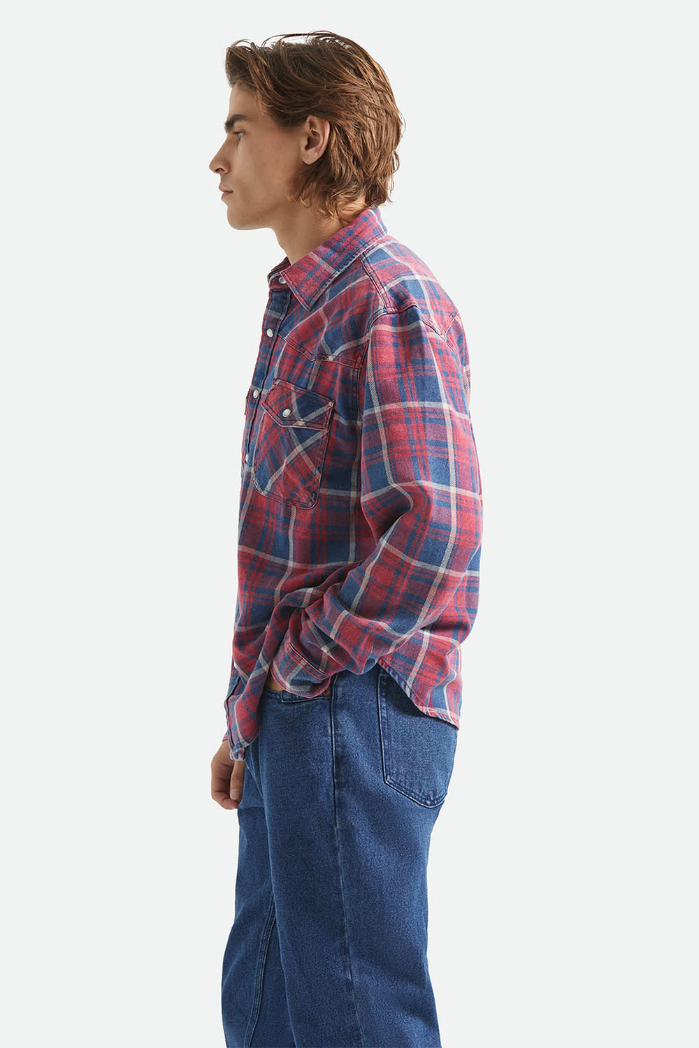 brixton waylon lw overshirt denim plaid side
