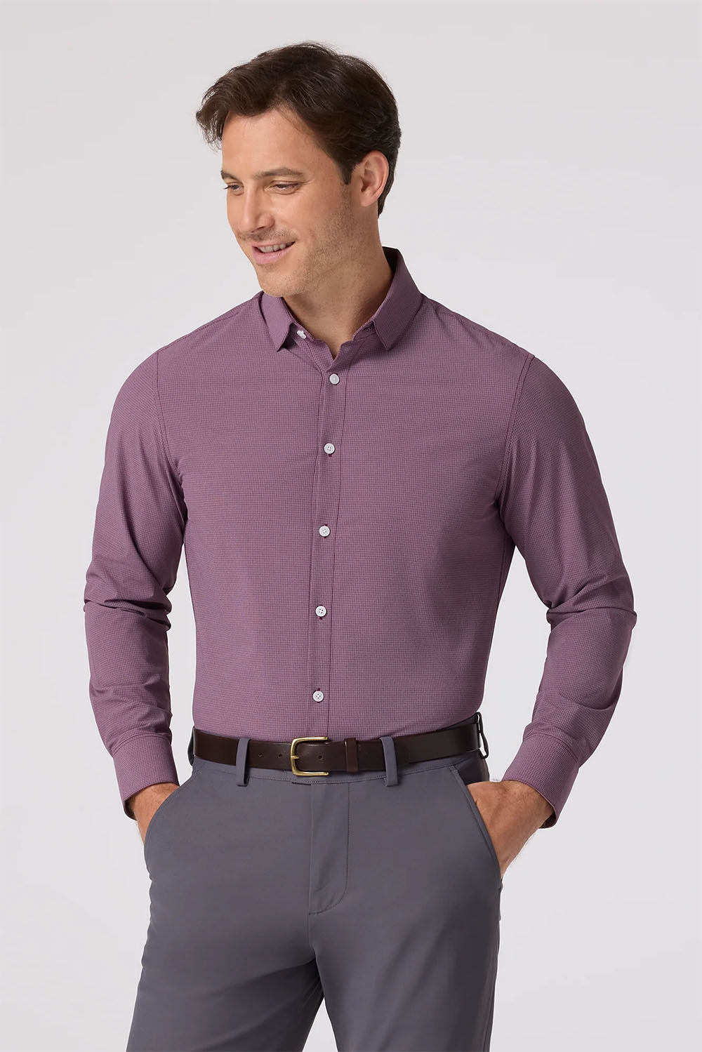 Mizzen + Main - Leeward LS - Eggplant Levi Plaid - Front