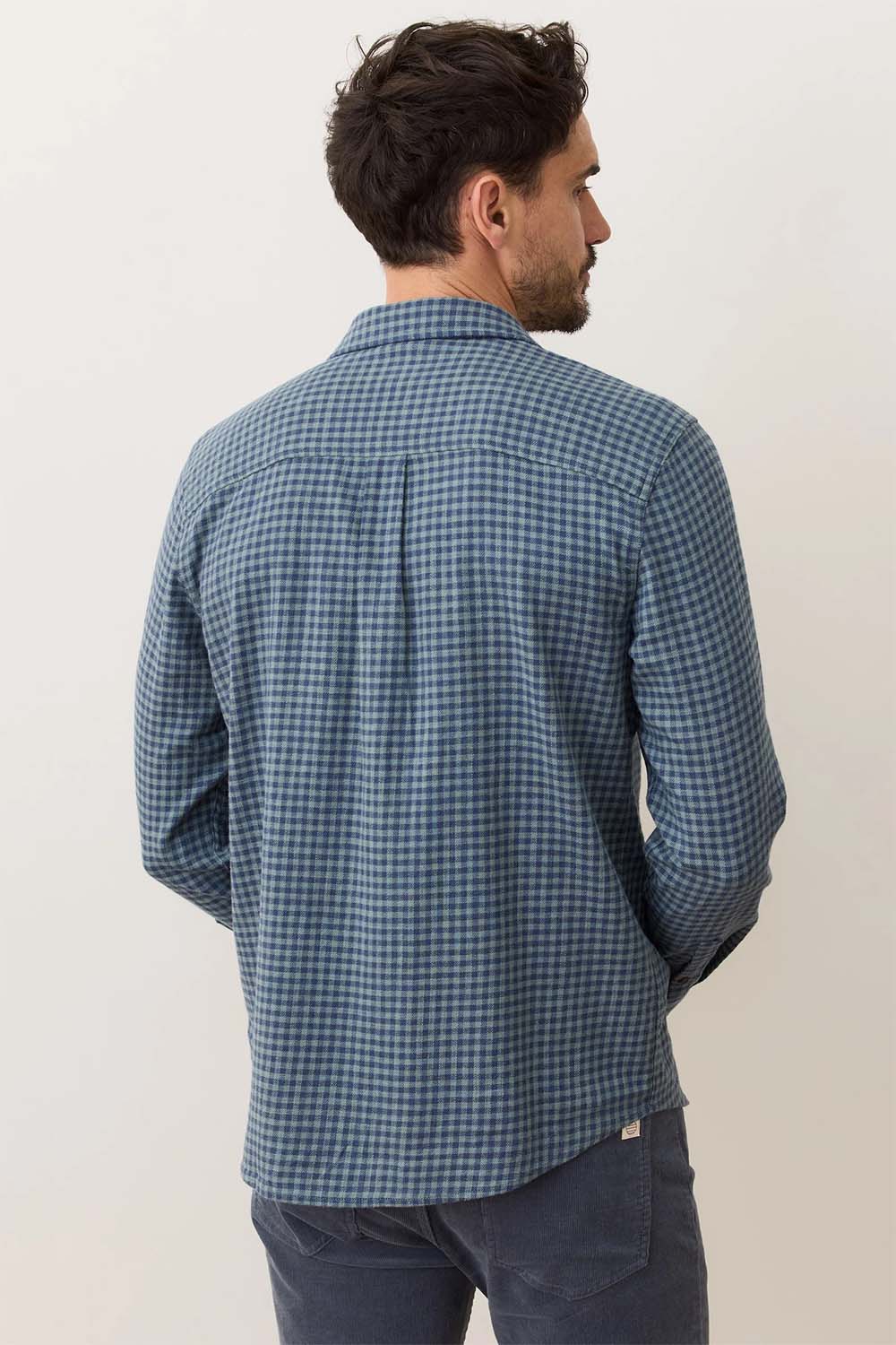 Marine Layer - STRETCH SELVAGE SHIRT - Green/Navy Gingham - Back