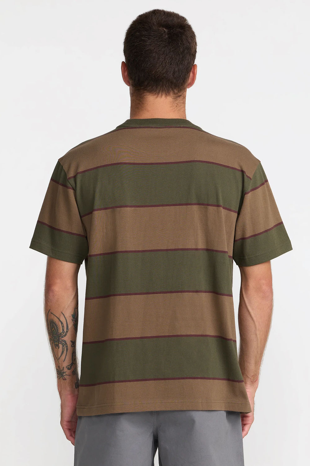 RVCA Dayshift Stripe Tee in Fatigue — Back view