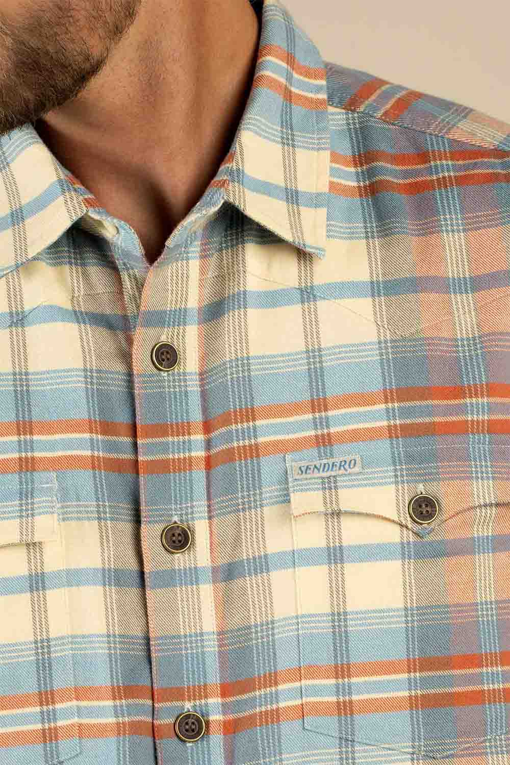 Sendero - Moab Flannel Shirt - Blue/Red - Detail