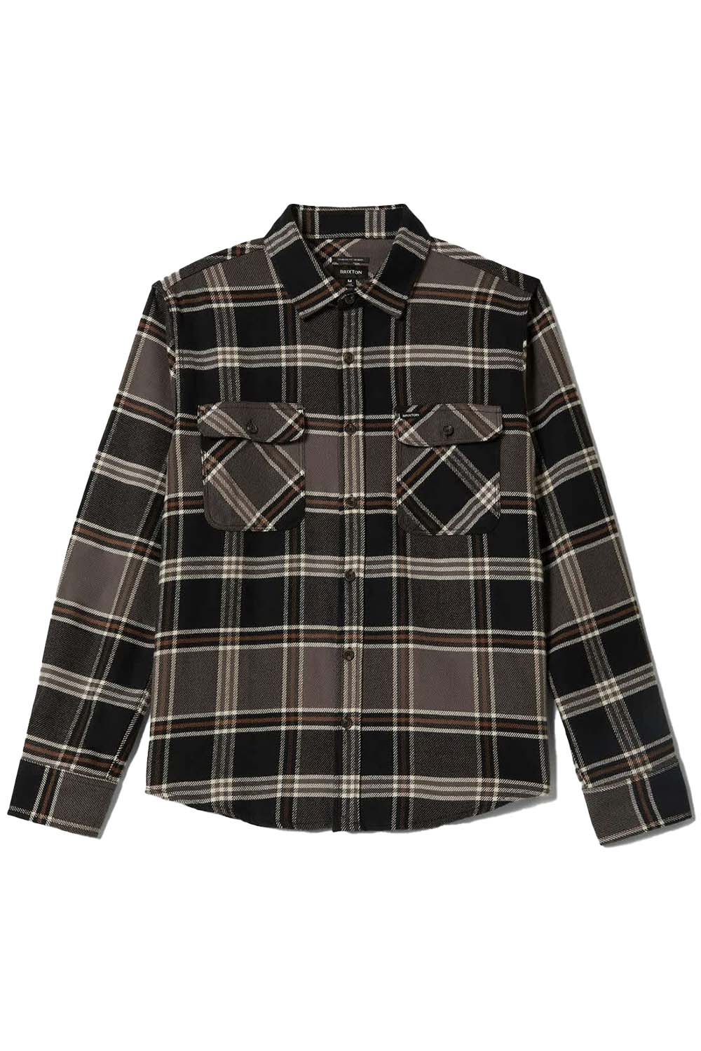Brixton BOWERY LS FLANNEL Black/Charcoal/Pinecone Flatlay