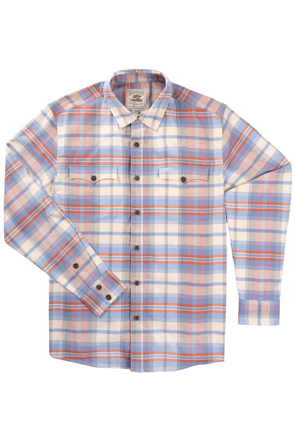 Sendero - Moab Flannel Shirt - Blue/Red - Flatlay