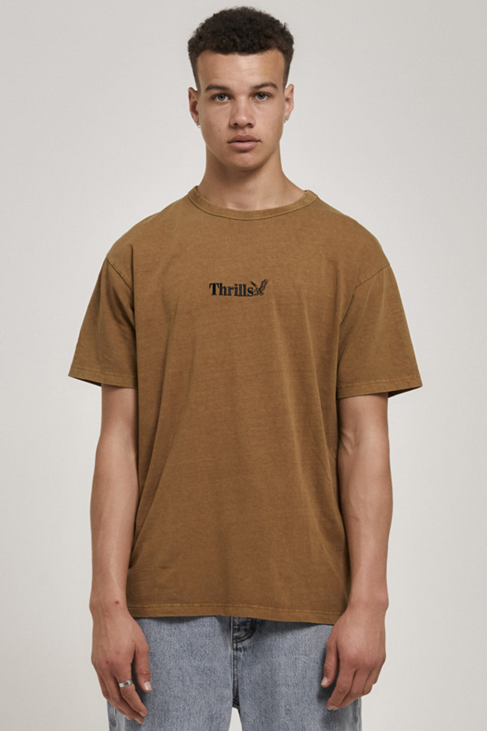 Thrills - Workwear Embro Box Fit Tee - Tobacco - Front
