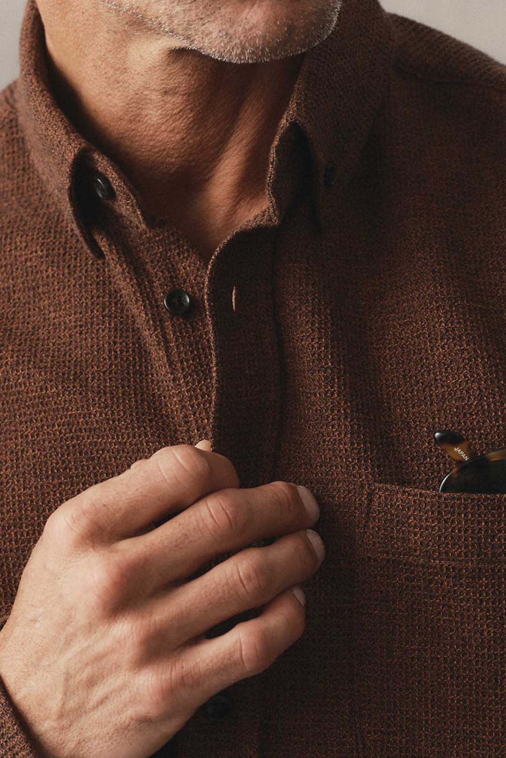 Taylor Stitch The Jack in Timber Twist Waffle — Detail chest pocket view