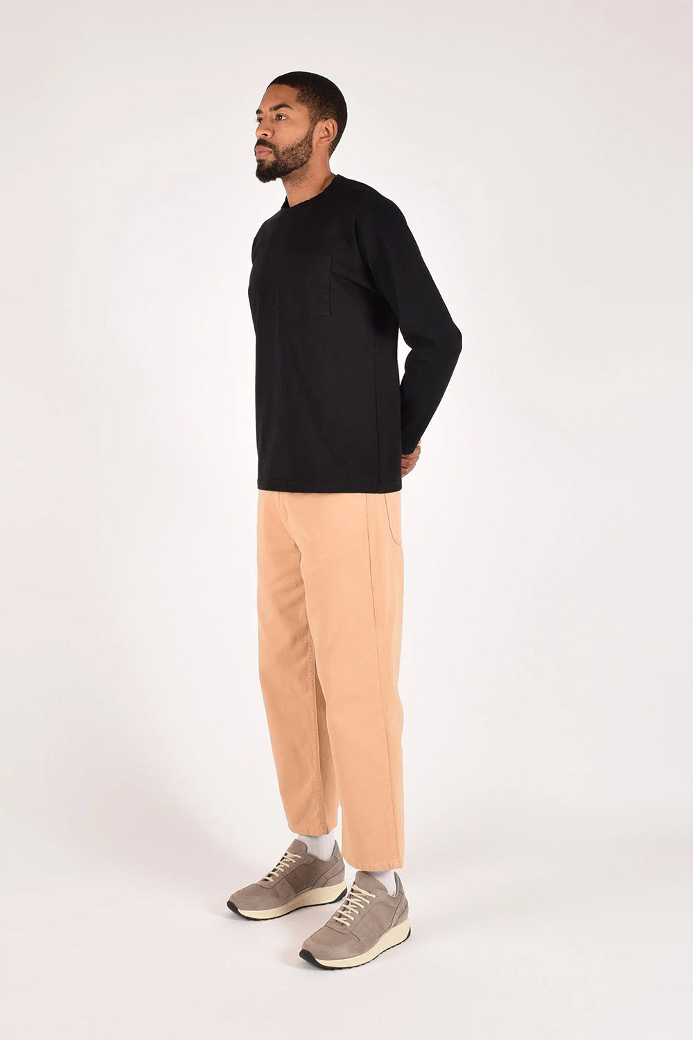 Dehen - Heavy Duty Long Sleeve Pocket Tee - Black - On-Model Side
