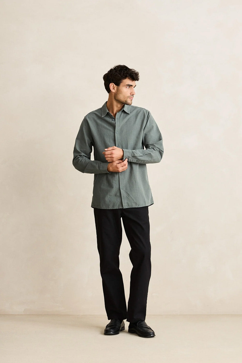 Rhythm - CLASSIC LINEN LS SHIRT - Silver Pine