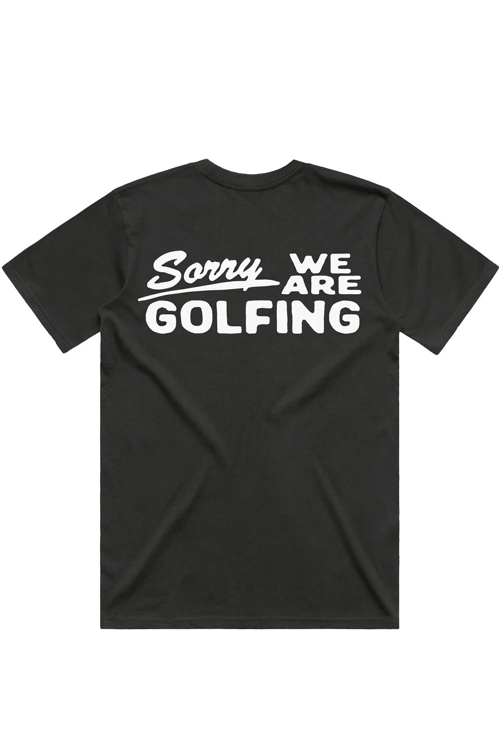 devereux golf sorry we are golfing tee faded black flatlay