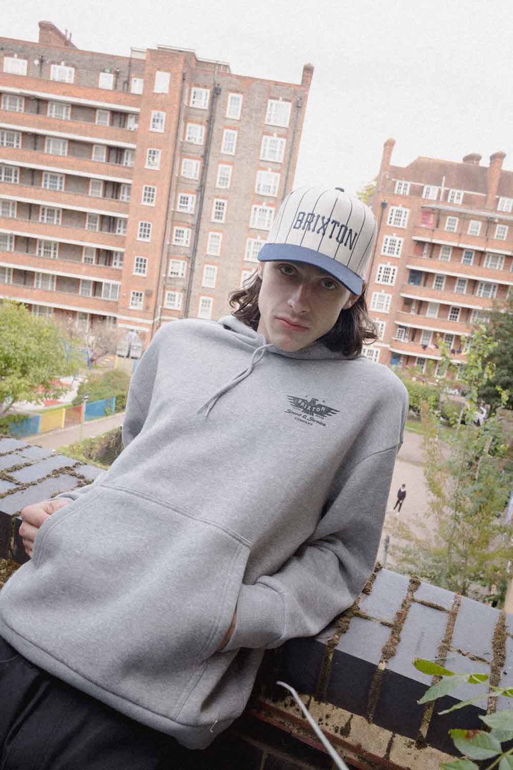 Brixton - Ewing Hood - Heather Grey - Model Front