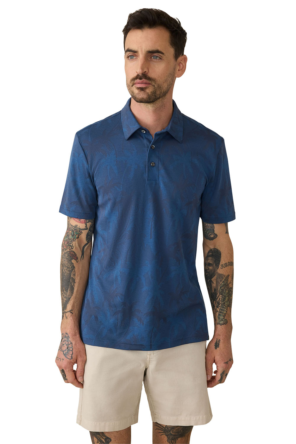 Faherty - SS MOVEMENT PIQUE POLO - Navy Midnight Palms - Front