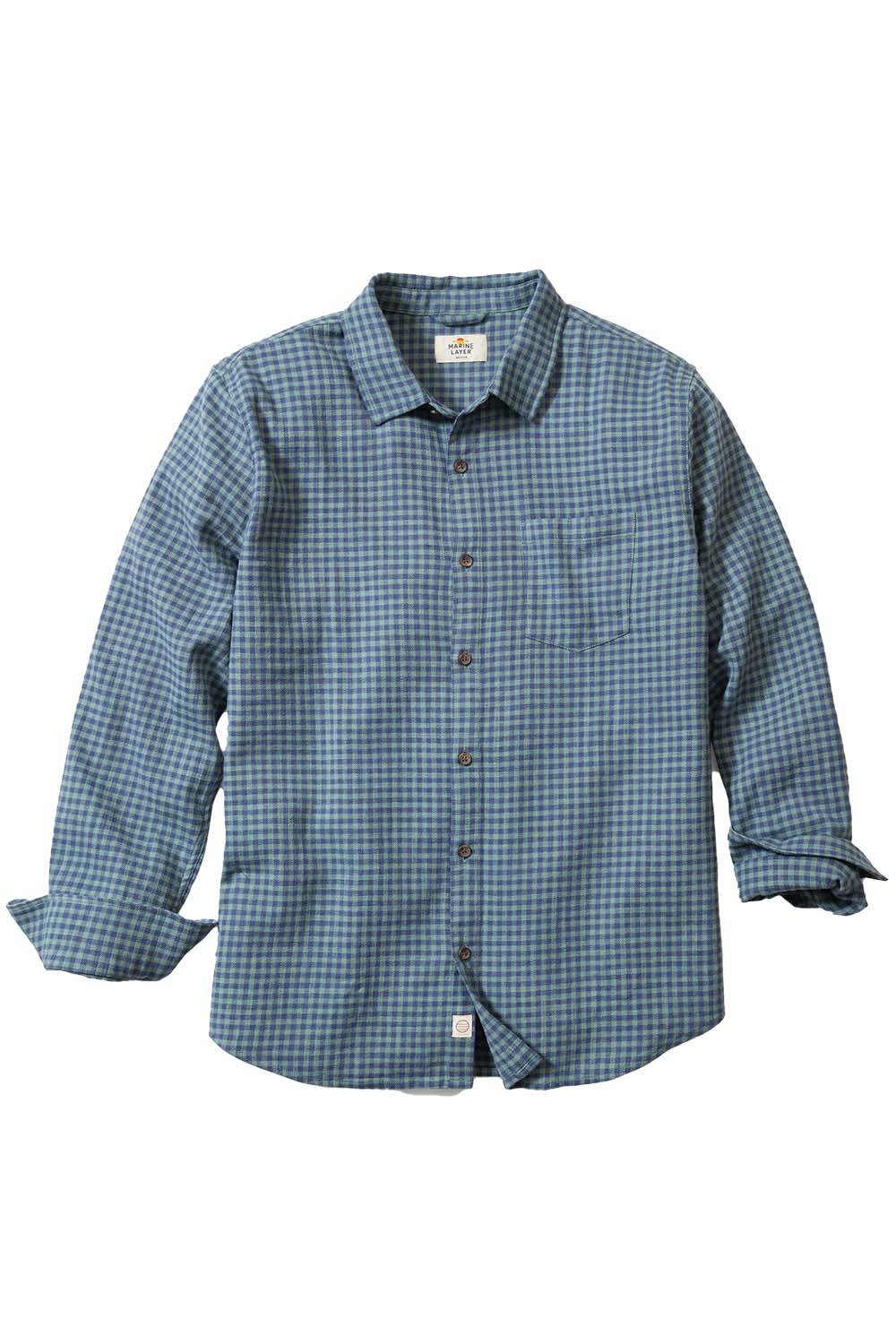 Marine Layer - STRETCH SELVAGE SHIRT - Green/Navy Gingham - Flatlay