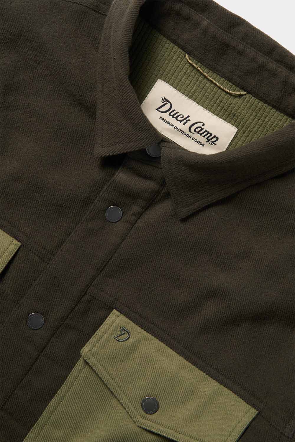 duck camp campfire shacket raven detail