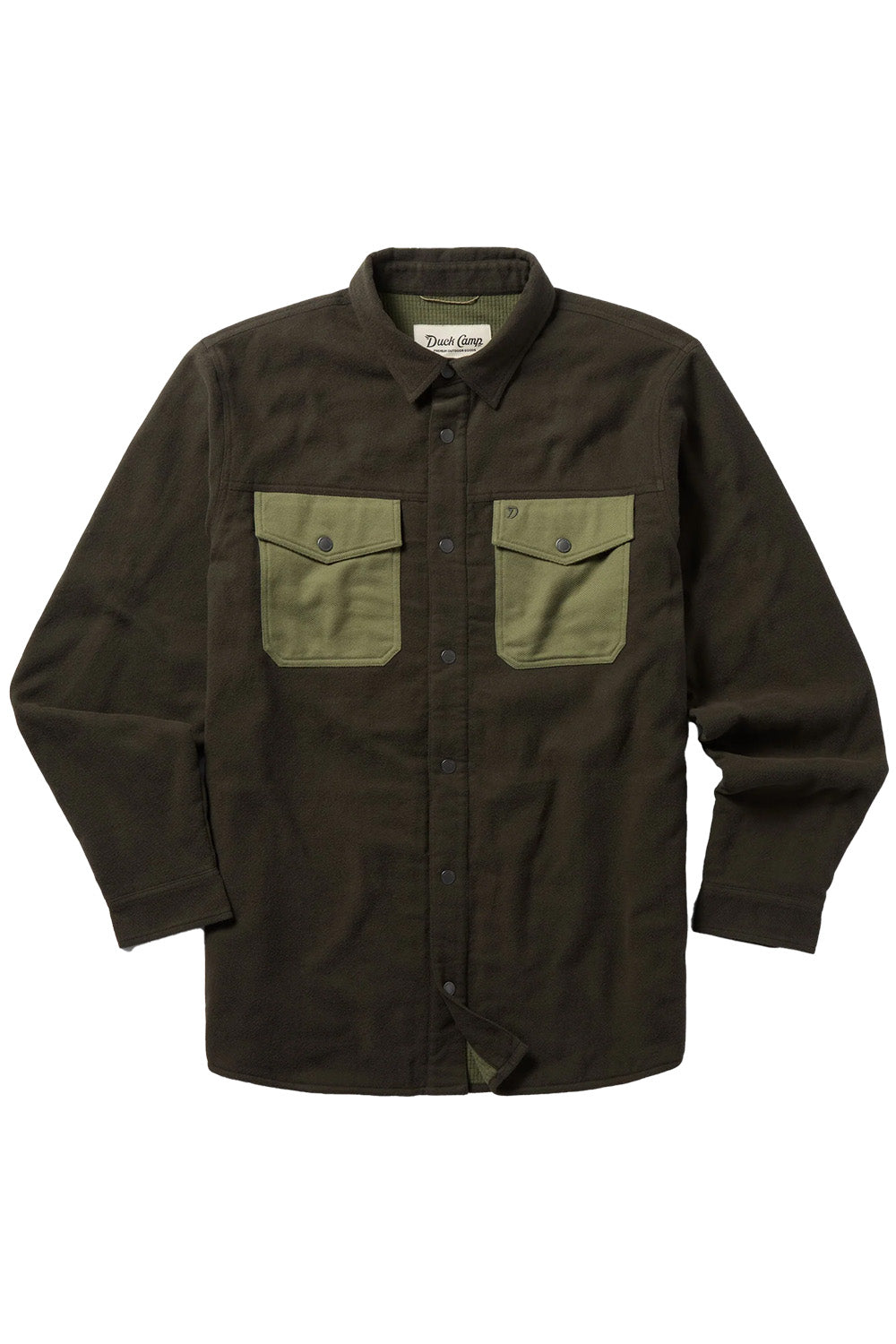 duck camp campfire shacket raven flatlay