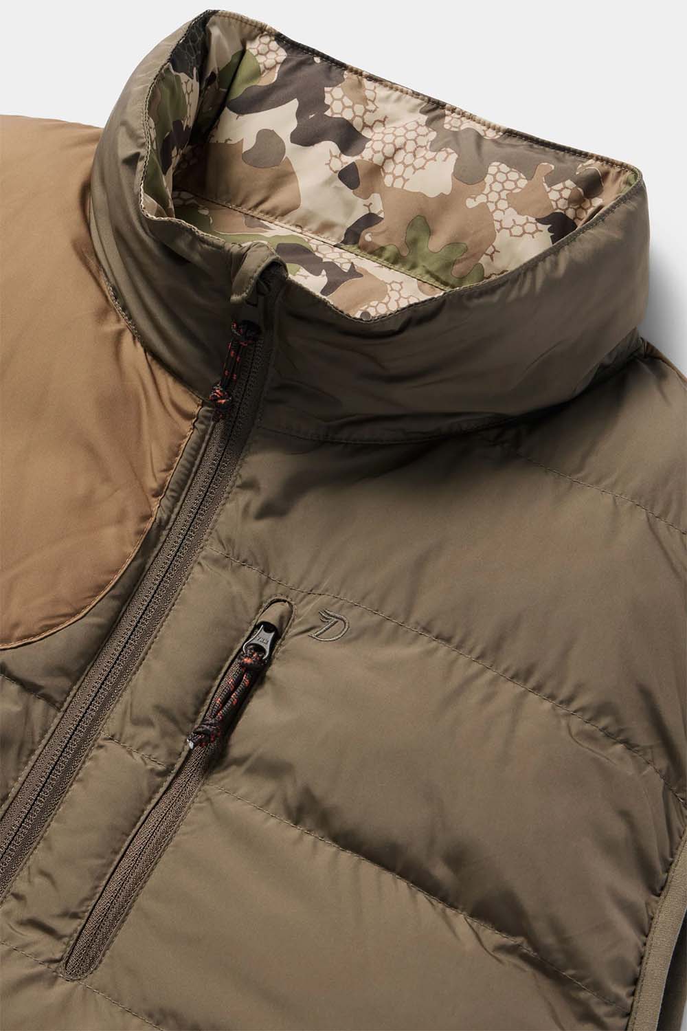 duck camp drydown reversible vest pin oak wetland detail