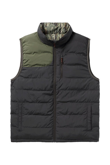 duck camp drydown reversible vest raven woodland front