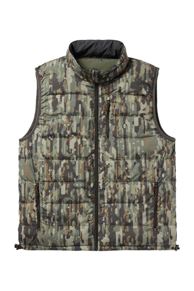 duck camp drydown reversible vest raven woodland reversed