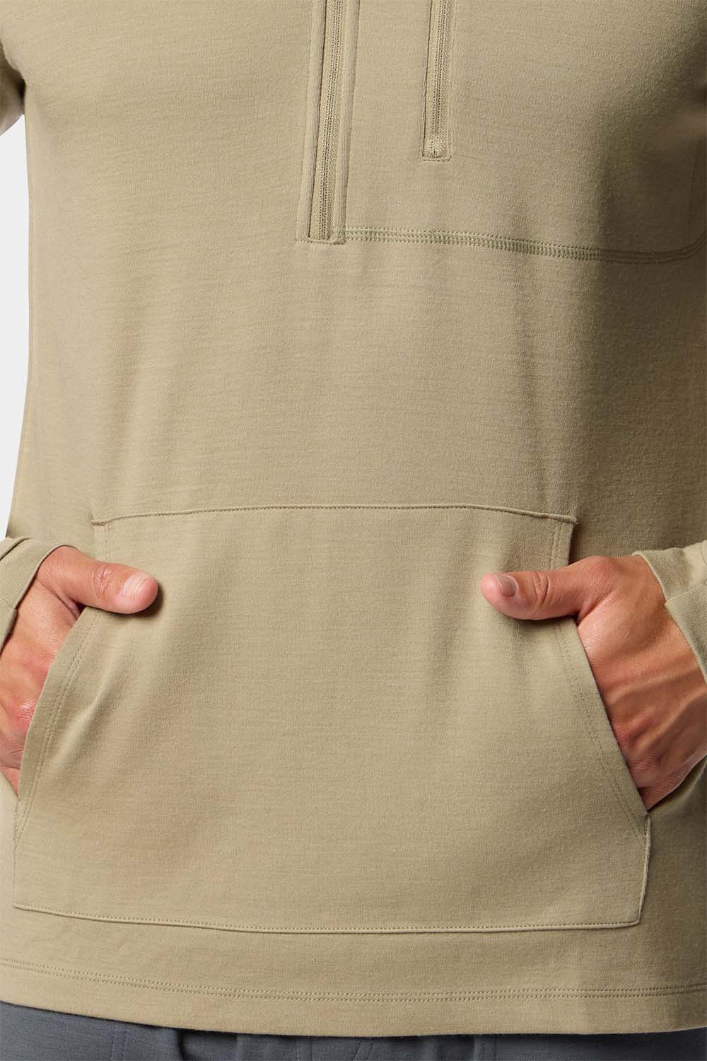 duck camp merino half zip hood sagebrush pocket