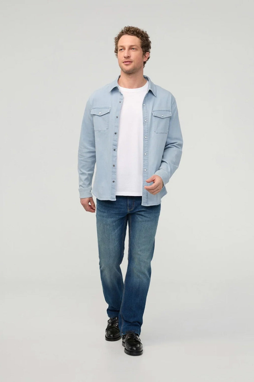 duer performance denim lite shirt dune blue