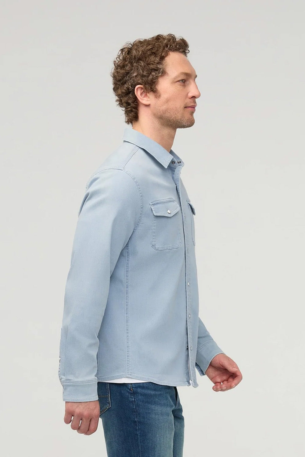 duer performance denim lite shirt dune blue side