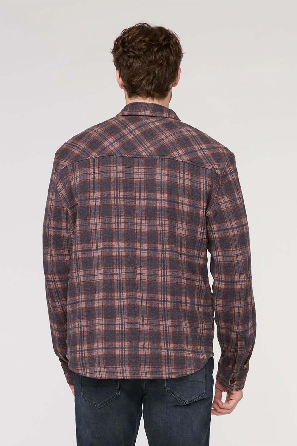 duer performance flannel heather mauve plaid back