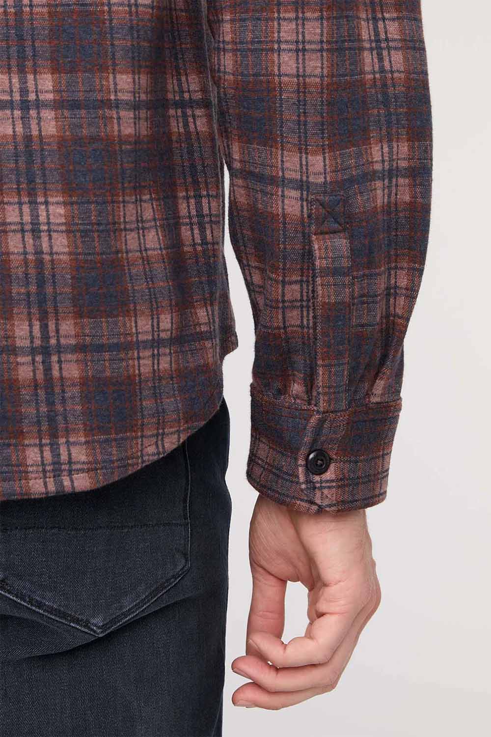 duer performance flannel heather mauve plaid detail