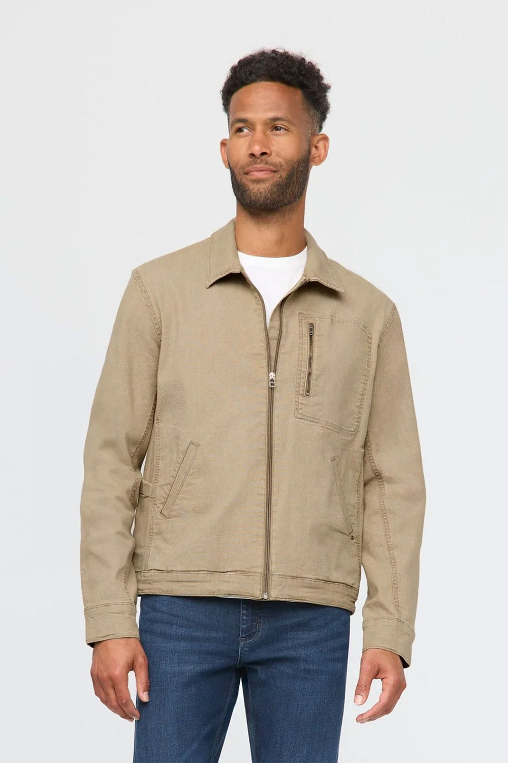 duer stretch canvas utility jacket tan front