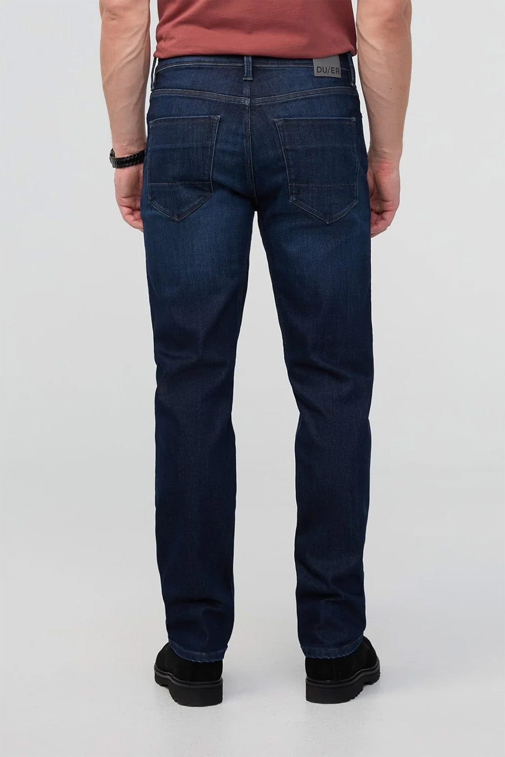 duer tech fleece denim straight dark indigo back