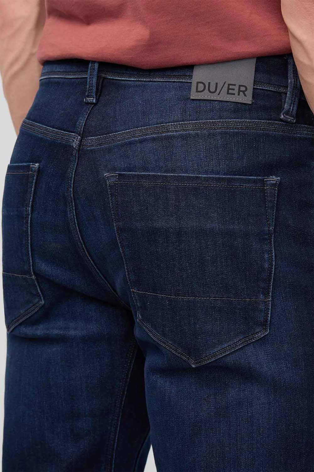 duer tech fleece denim straight dark indigo back detail