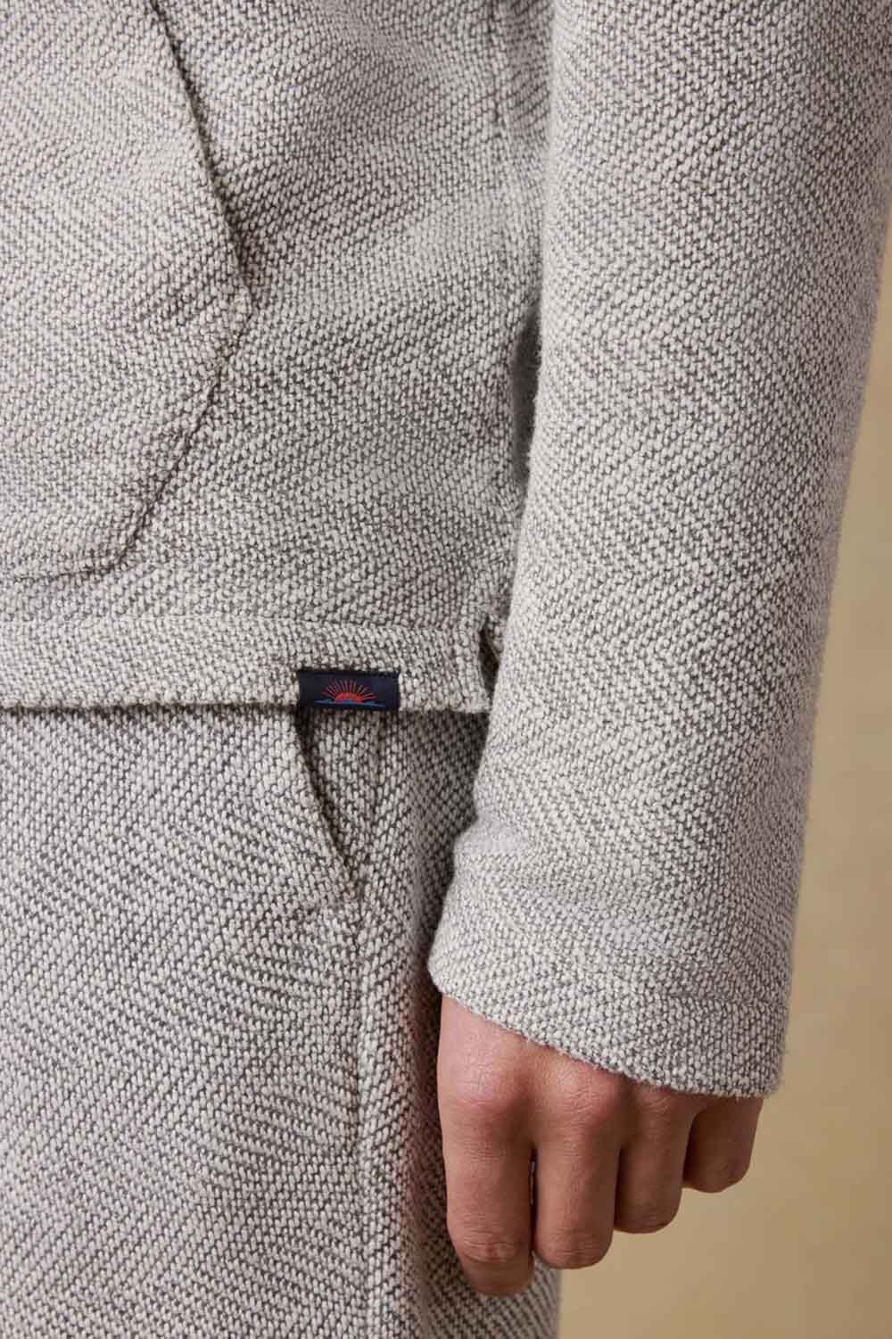 Faherty Whitewater Hoodie in Grey Shell Loop — Detail label view